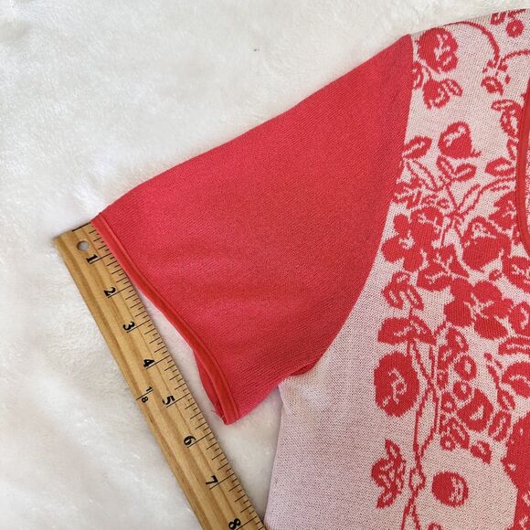 Tricot Chic Women Coral White Floral Short Sleeve Stretch Knit Sweater Top Sz 10 - Picture 13 of 13